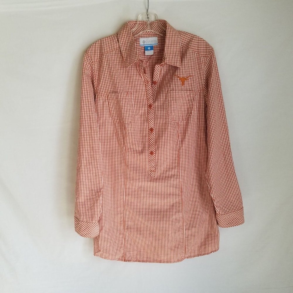 Columbia Womens Plaid Half Button Long Sleeve Tunic Pullover Shirt Size Large